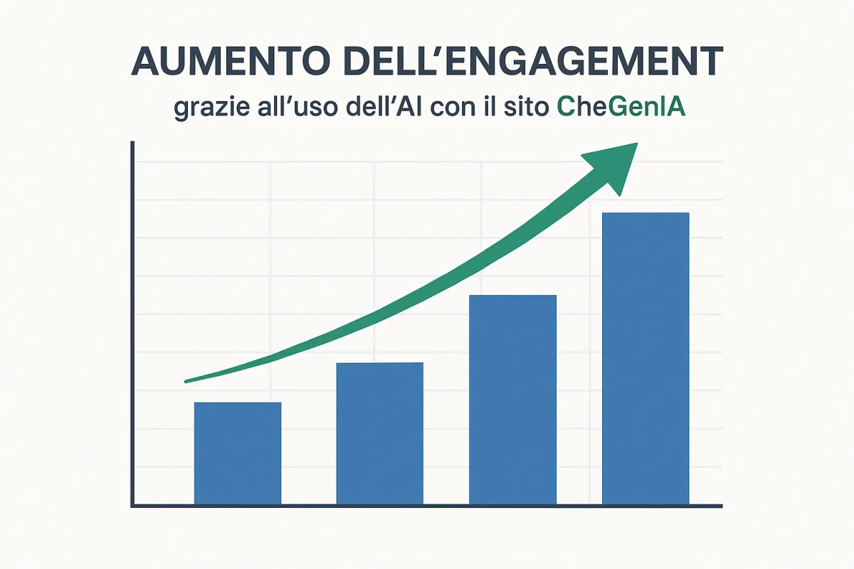 Come Usare l'Intelligenza Artificiale per Postare sui Social Grafico di crescita dell'engagement sui social media grazie all'intelligenza artificiale